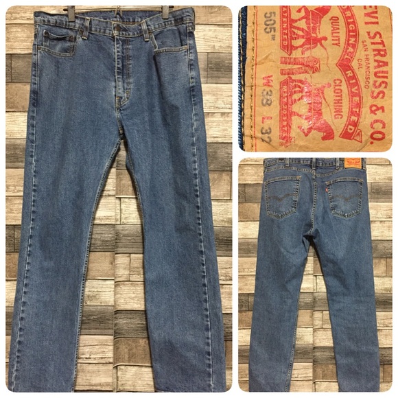Levi’s 505 Regular Fit Jeans Men’s 38x32 Blue Denim Stretch Straight - Picture 1 of 9